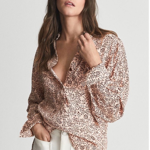 Reiss Tops - Reiss Ema Paisley Printed Button Down Trip Shirt in Pink